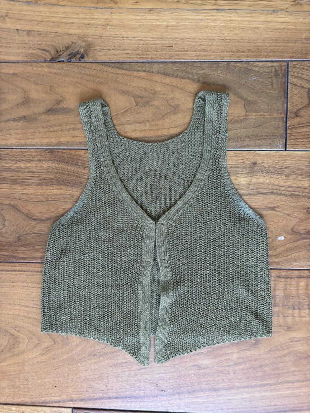 Olive Green Chunky Knit Sweater Vest Clasp Button Down Boho Size Small